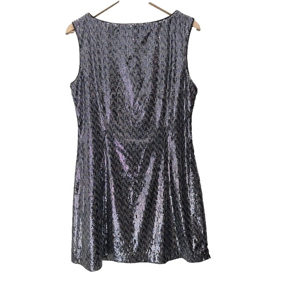 White House Black Market Blue Dress Size L Silver Sequins Party NYE Mini Dress‎ - Picture 4 of 11